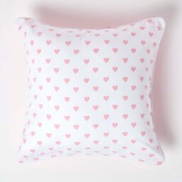 Homescapes Cotton Pink Hearts Cushion Cover, 60 X 60 Cm