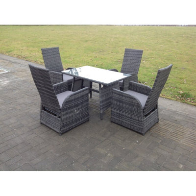 Fimous Oblong Table Reclining Pe Rattan Dining Set Table And Chair Sets Outdoor Garden Furniture Mixed Grey 4 Seat - image 1