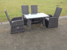 Fimous Oblong Table Reclining Pe Rattan Dining Set Table And Chair Sets Outdoor Garden Furniture Mixed Grey 4 Seat - thumbnail 6