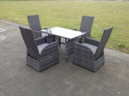 Fimous Oblong Table Reclining Pe Rattan Dining Set Table And Chair Sets Outdoor Garden Furniture Mixed Grey 4 Seat - thumbnail 2