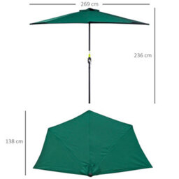 Outsunny 2.7M Metal Frame Garden Furniture Parasol Half Round Umbrella - thumbnail 3