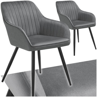 Tectake Set Of 2 Chair Marilyn - Velvet Look, Quilted, Continuous Backrest, Slim Steel Legs  - Grey/black - image 1