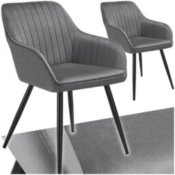 Tectake Set Of 2 Chair Marilyn - Velvet Look, Quilted, Continuous Backrest, Slim Steel Legs  - Grey/black - thumbnail 1