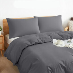 Aspire Homeware Plain Duvet Cover Set Soft Microfibre, Grey, King (L)220Cm X (W)230Cm - thumbnail 2