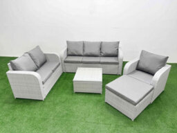 Fimous Pe Wicker 7 Seater Outdoor Rattan Furniture Sofa Sets Reclining Chair Loveseat Sofa 3 Seater Sofa Big Footstool - thumbnail 2