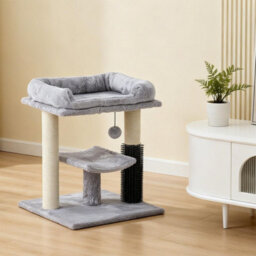 Living And Home Light Grey Cat Tree Tower With Scratching Post And Bed, 40Cm W X 40Cm D X 49Cm H - thumbnail 3