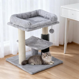 Living And Home Light Grey Cat Tree Tower With Scratching Post And Bed, 40Cm W X 40Cm D X 49Cm H - thumbnail 2