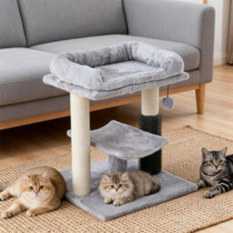 Living And Home Light Grey Cat Tree Tower With Scratching Post And Bed, 40Cm W X 40Cm D X 49Cm H - thumbnail 1