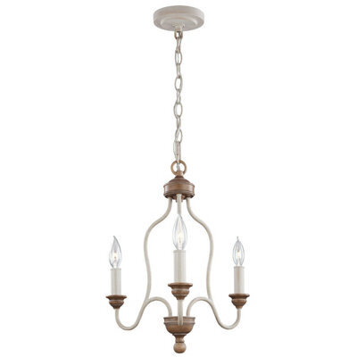 Elegant 3 Bulb Chalk Washed Chandelier With Beachwood Accent - Led E14 60W Lighting Fixture