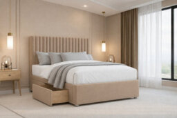 "Nexus Amalfi Plush Divan, Pebble, 54"" Headboard, 2 Drawers Same Side, Open Coil Mattress, Double" - thumbnail 1