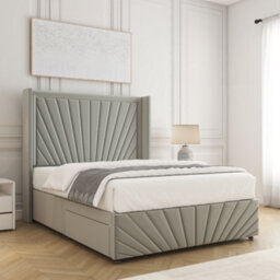 Bsspoke Nola Divan Bed Set Silver Plush Velvet 54Inch Headboard & Footboard Mattress & 2 Drawers Footend In 4Ft 4Ft6 5Ft 6Ft - thumbnail 3