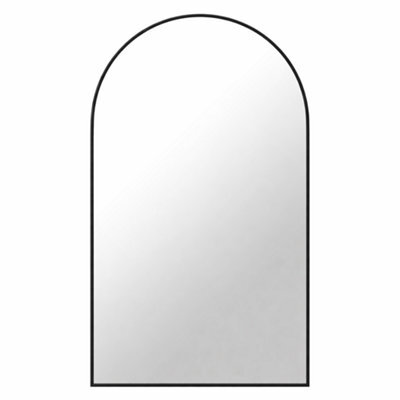 Biznest Sleek Arch Design Wall Mounted Mirror Small Black Framed Home Decor Glass Perfect Style Gift Living Room Space 60X35Cm