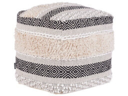 Beliani Light Beige Cotton Geometric Pouffe - Square Boho Accent Seat W45 X D45 X H45Cm - thumbnail 3