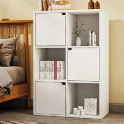 Wooden 6 Cube Storage Bookcase With Door Display Unit - thumbnail 1