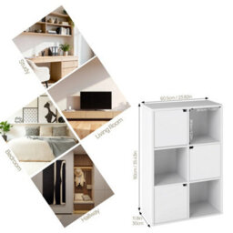 Wooden 6 Cube Storage Bookcase With Door Display Unit - thumbnail 2