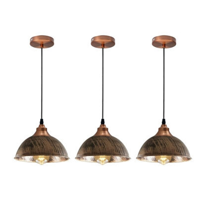 Ledsone 3 Pack Pendant Light Round  Brushed Copper Industrial Ceiling Fixture With Bulb For Dining Room Bar Or Restaurant - image 1