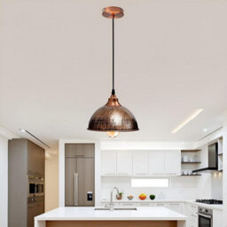 Ledsone 3 Pack Pendant Light Round  Brushed Copper Industrial Ceiling Fixture With Bulb For Dining Room Bar Or Restaurant - thumbnail 4
