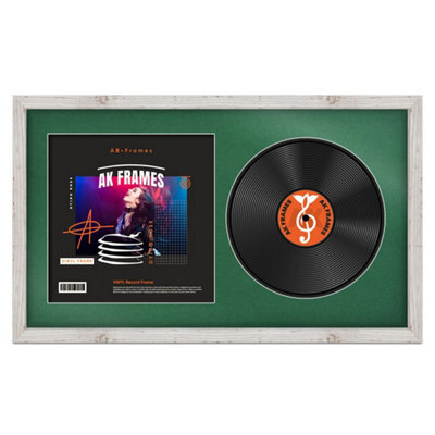 "30X17"" White Rustic Modern Vinyl Record Frame With Emerald Mount For 12 Inch Lp Album Cover & Disc - Ak Frames" - image 1