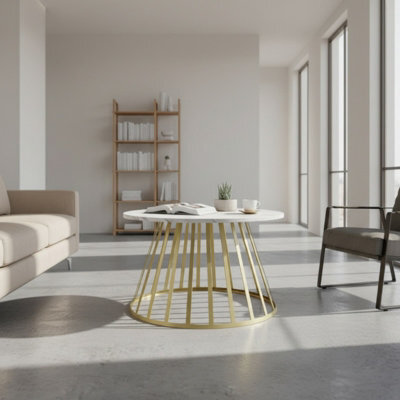 Mokod Modern Coffee Table With Elegant Gold Metal Frame And Bianco Marble - image 1