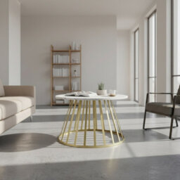 Mokod Modern Coffee Table With Elegant Gold Metal Frame And Bianco Marble - thumbnail 1