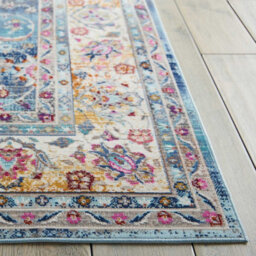 Blue Luxurious Traditional Persian Easy To Clean Floral Rug For Dining Room-61Cm X 115Cm - thumbnail 4
