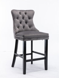 HomeTouch Grey Velvet Breakfast Bar Stool With Backs & Wooden Legs - thumbnail 1
