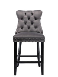 HomeTouch Grey Velvet Breakfast Bar Stool With Backs & Wooden Legs - thumbnail 2