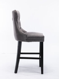 HomeTouch Grey Velvet Breakfast Bar Stool With Backs & Wooden Legs - thumbnail 3