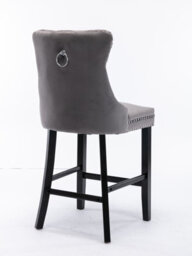 HomeTouch Grey Velvet Breakfast Bar Stool With Backs & Wooden Legs - thumbnail 4