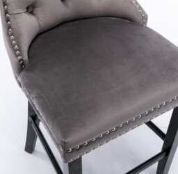 HomeTouch Grey Velvet Breakfast Bar Stool With Backs & Wooden Legs - thumbnail 5