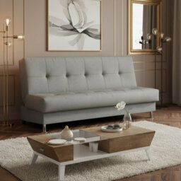Enduro Iii Sofa Bed For Living Room Polyurethane Foam Wave Spring Wooden Frame Click Clack 193X90X85Cm Light Grey - thumbnail 1