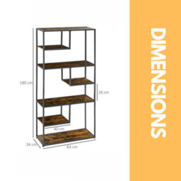 Pirlo Plush 180Cm Industrial 7 Tier Bookcase Rustic Brown - thumbnail 7