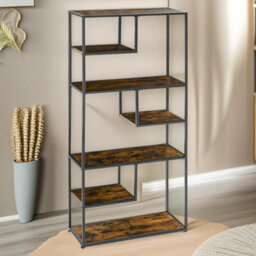 Pirlo Plush 180Cm Industrial 7 Tier Bookcase Rustic Brown - thumbnail 4