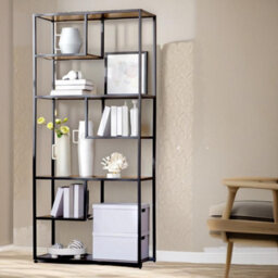 Pirlo Plush 180Cm Industrial 7 Tier Bookcase Rustic Brown - thumbnail 1