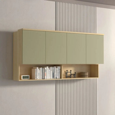 Arte Terra 12 Floating Cabinet 168Cm Oak Lindberg & Eucalyptus, Wide Wall Bedroom Cabinet With 4 Doors & Display Shelves - image 1