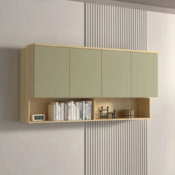 Arte Terra 12 Floating Cabinet 168Cm Oak Lindberg & Eucalyptus, Wide Wall Bedroom Cabinet With 4 Doors & Display Shelves - thumbnail 1