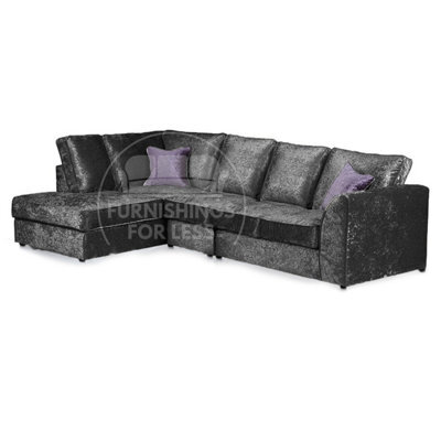 Furnishings For Less UK Crystal Crushed Velvet Fabric 5 Seater L Shaped Corner Sofa  Black Left Hand Facing - Full Back - image 1