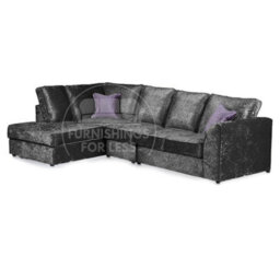 Furnishings For Less UK Crystal Crushed Velvet Fabric 5 Seater L Shaped Corner Sofa  Black Left Hand Facing - Full Back