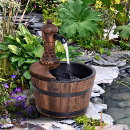 Outsunny Garden Barrel Water Fountain Patio Wood Electric Water Feature W/ Pump - thumbnail 7
