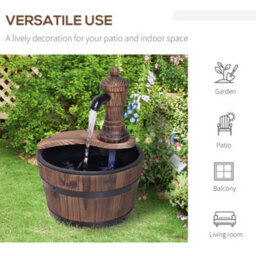 Outsunny Garden Barrel Water Fountain Patio Wood Electric Water Feature W/ Pump - thumbnail 6