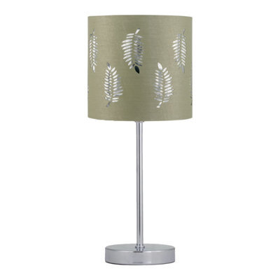 First Choice Lighting Chrome Touch Operated Table Lamp With Sage Green Fern Shade - image 1