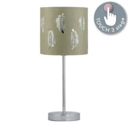 First Choice Lighting Chrome Touch Operated Table Lamp With Sage Green Fern Shade - thumbnail 2