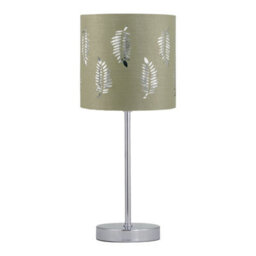 First Choice Lighting Chrome Touch Operated Table Lamp With Sage Green Fern Shade - thumbnail 1
