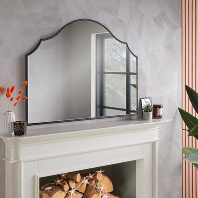 The Online Mirror Shop Overmantel Mirror Arcus Arch Shaped With Black Metal Frame - H 93Cm X W 71Cm X D 1.5Cm For Living Room, Dining Room - image 1
