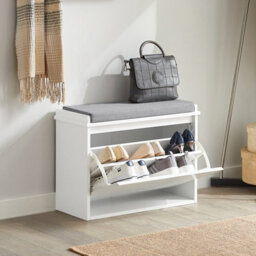 Sobuy Fsr98-W, Shoe Storage Bench With Cushion - Shoe Rack & Cabinet With Flip Drawers,white,w62Xd26Xh45 - thumbnail 9