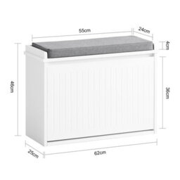 Sobuy Fsr98-W, Shoe Storage Bench With Cushion - Shoe Rack & Cabinet With Flip Drawers,white,w62Xd26Xh45 - thumbnail 3