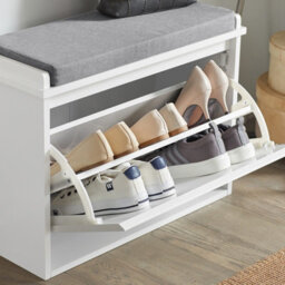 Sobuy Fsr98-W, Shoe Storage Bench With Cushion - Shoe Rack & Cabinet With Flip Drawers,white,w62Xd26Xh45 - thumbnail 4