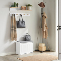 Sobuy Fsr98-W, Shoe Storage Bench With Cushion - Shoe Rack & Cabinet With Flip Drawers,white,w62Xd26Xh45 - thumbnail 2