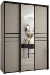 Arte Stylish Cashmere & Black Sliding Door Wardrobe H2350mm W1700mm D600mm - Spacious Design With Mirrored Panel - thumbnail 1