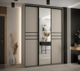 Arte Stylish Cashmere & Black Sliding Door Wardrobe H2350mm W1700mm D600mm - Spacious Design With Mirrored Panel - thumbnail 2